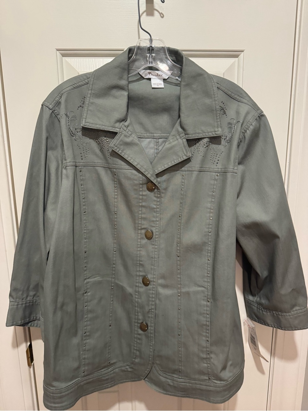 TanJay Sage Green Button-Front Jean Jacket